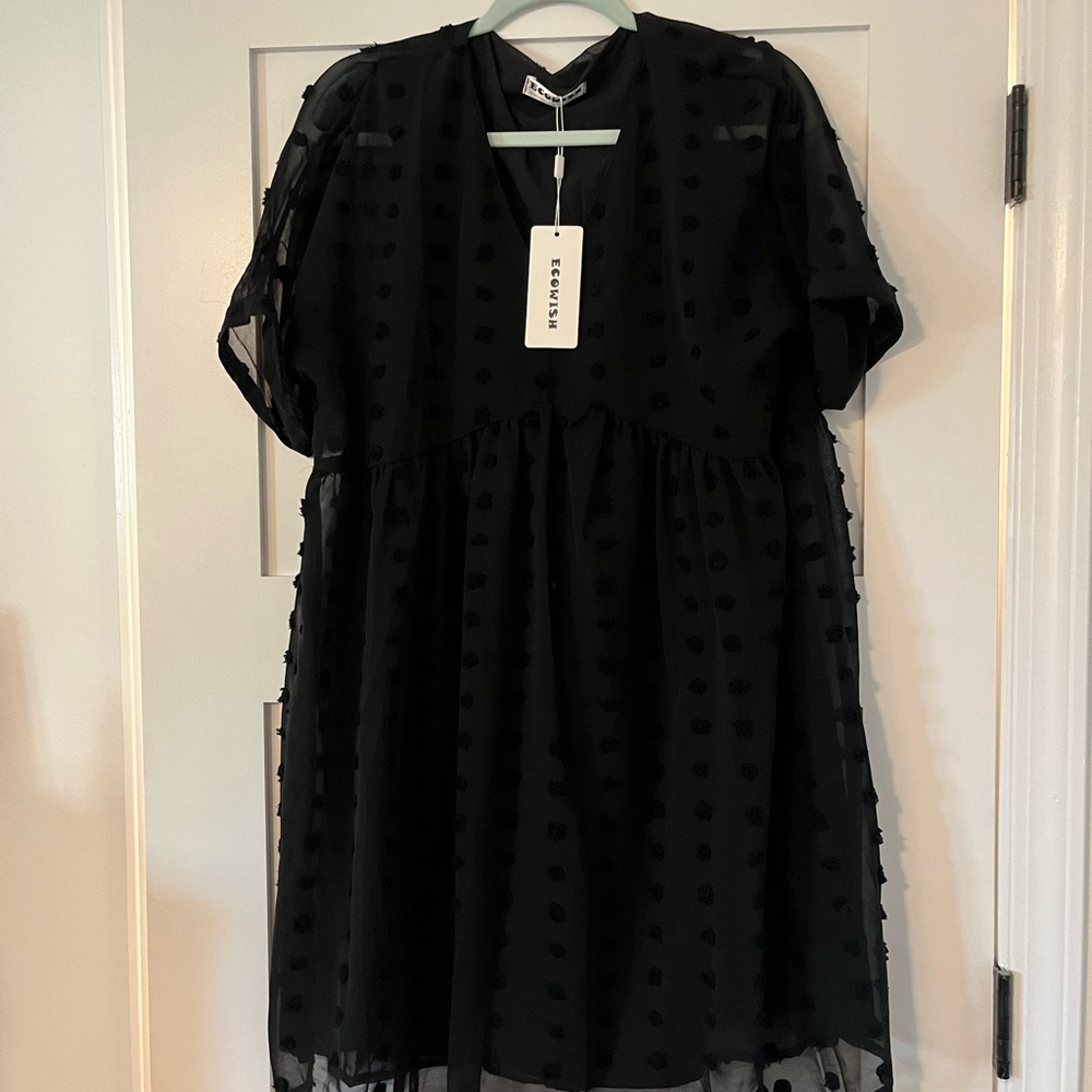 NWT Black Sheer Polka Dot Dress